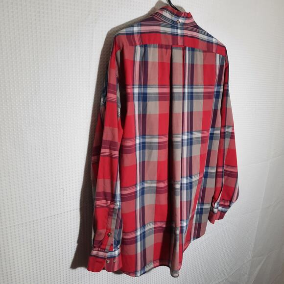 The Fox Collection XL Plaid Shirt Red Blue Vintage Single Needle Made Hong Kong - Picture 5 of 5